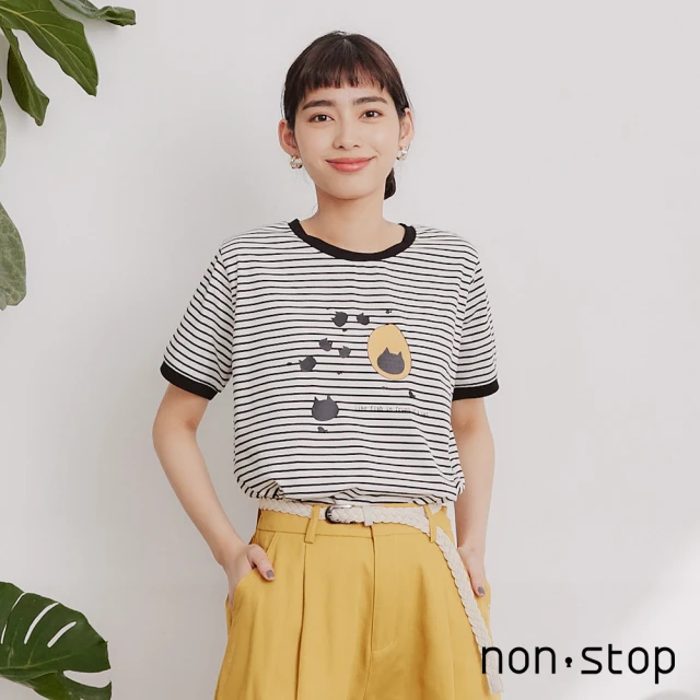【non-stop】休閒條紋配色T恤-2色
