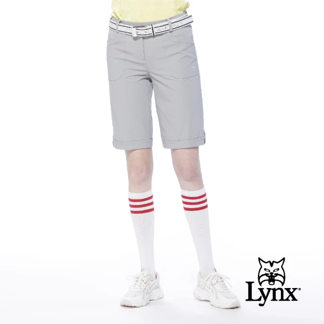 Lynx Golf【Lynx Golf】女款吸排易溶紗材質透氣素面款褲口假反摺設計直筒五分褲(灰色)