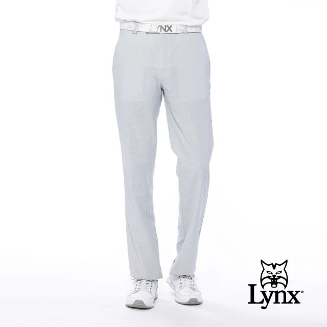 【Lynx Golf】男款吸濕快乾透氣環保素材山貓D型環平口休閒長褲(灰色)