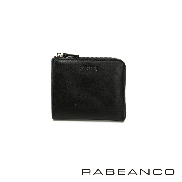 【RABEANCO】質感牛皮L型卡片零錢包(黑色)