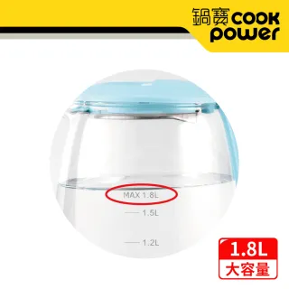 【CookPower 鍋寶】LED玻璃耐熱快煮壺1.8L-湖水綠(KT-1827G)