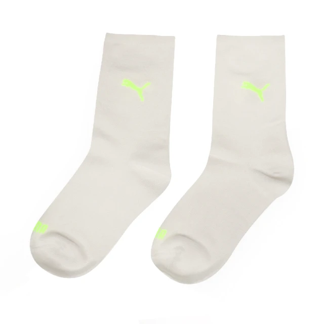 【PUMA】襪子 Fashion Ankle 男女款 米白 螢光綠 長襪 休閒 台灣製(BB126103)