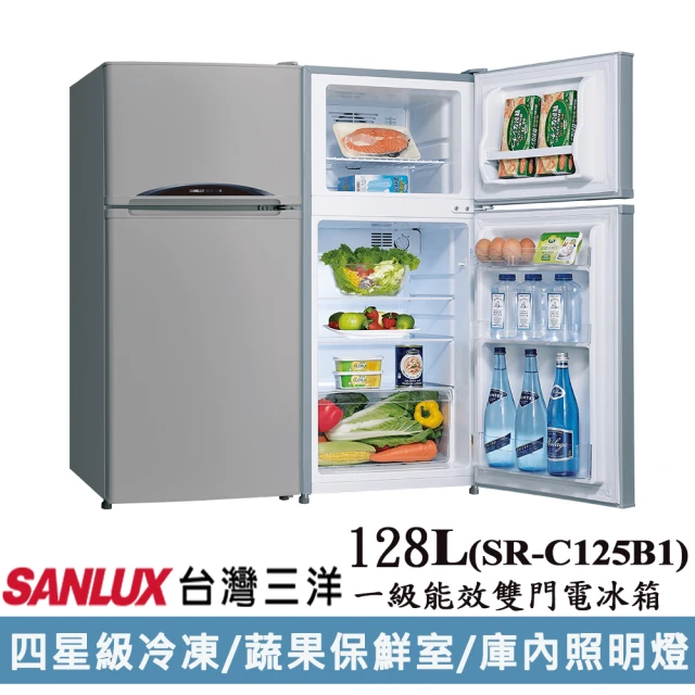 【SANLUX 台灣三洋】128公升一級能效雙門定頻冰箱(SR-C125B1)