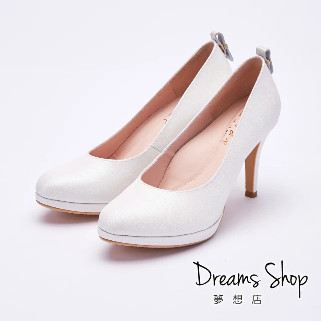 【DREAMS SHOP】MIT真皮減壓瑪莉珍3way防水台高跟鞋9cm 浪漫白(大尺碼女鞋 婚鞋 晚宴會)