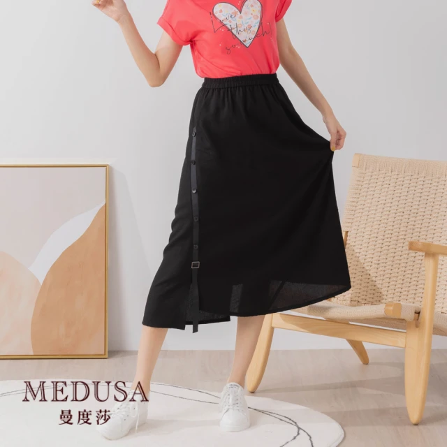 MEDUSA 曼度莎【MEDUSA 曼度莎】側織帶排釦裝飾休閒裙（M-XL）｜女裝 裙子 中長裙｜休閒穿搭(801-60204)