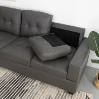 【IDEA】末爾曜黑歐式皮革簡美獨立筒轉角沙發(左右款任選)