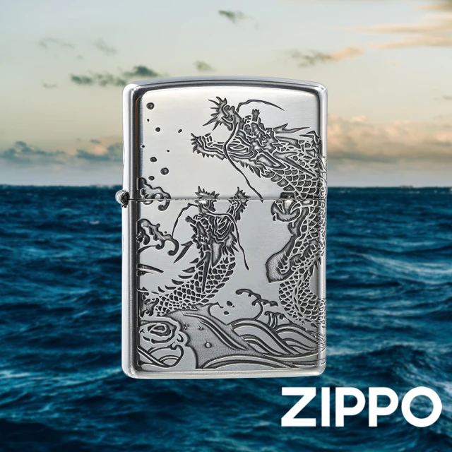 【Zippo】雙海龍紋-銀-防風打火機(美國防風打火機)