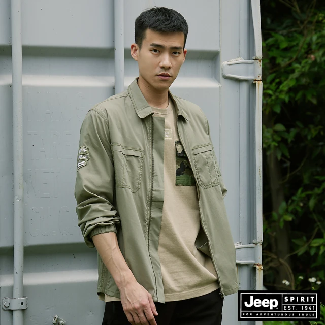 【JEEP】男裝 立體工裝長袖襯衫式外套(軍綠)