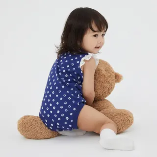 【GAP】嬰兒 布萊納系列 可愛純棉花邊無袖包屁衣(682777-藍色)