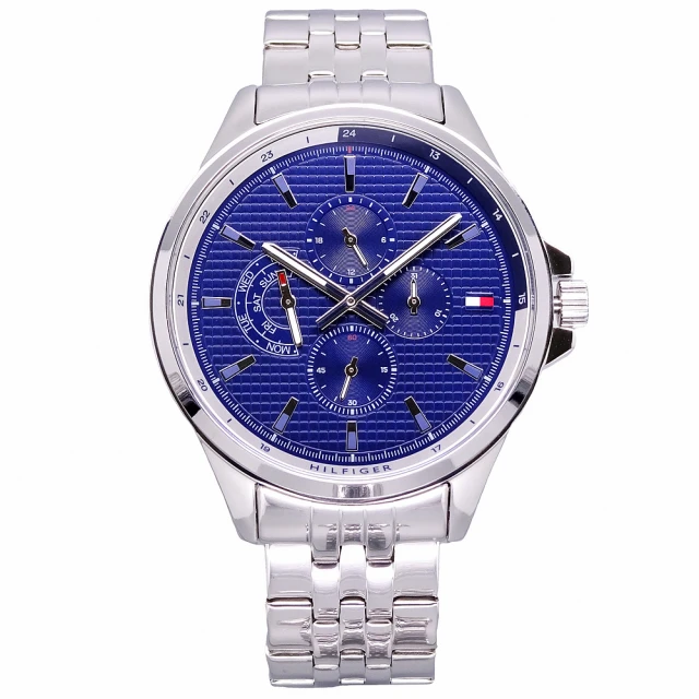 【Tommy Hilfiger】Tommy 美國時尚四環流行風格優質腕錶-銀+藍-1791612
