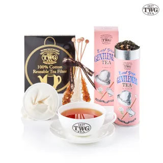 【TWG Tea】紳士伯爵茗茶禮物組(紳士伯爵 100g/罐+早茶杯盤組+濾茶網+茶糖棒)