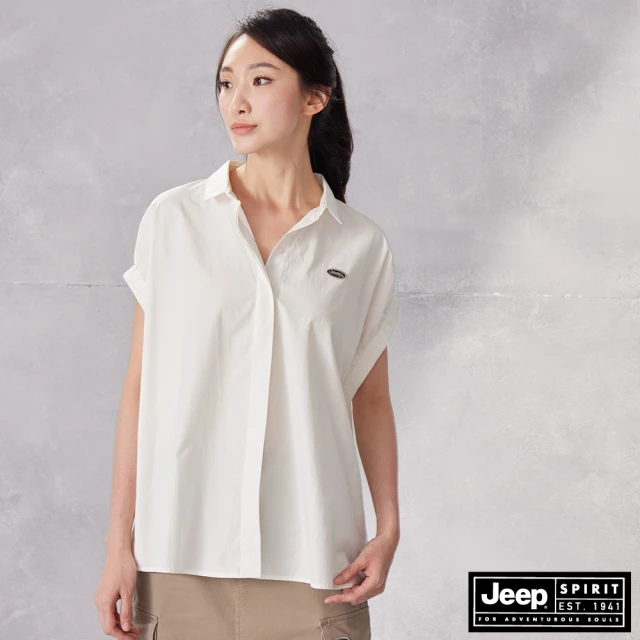 【JEEP】女裝 立體修身寬版短袖襯衫(白)