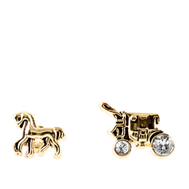 【COACH】馬與馬車不對稱針式耳環(金色)