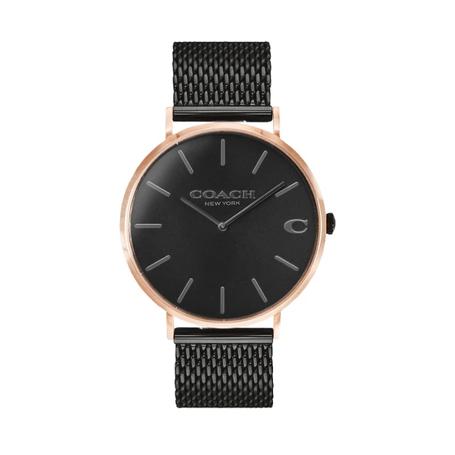 COACH【COACH】COACH 玫瑰金框 黑面 黑色米蘭帶腕錶(CO14602470)