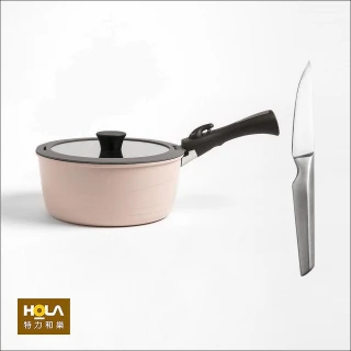 【HOLA】可拆式陶瓷不沾導磁湯鍋3件組24cm 粉色+爵仕水果刀