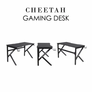【E-home】ArcticWolf Cheetah獵豹K型碳纖維電競桌-黑色(書桌 工作桌)