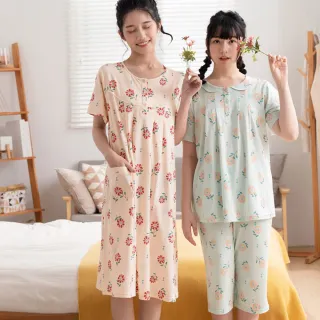 【Wacoal 華歌爾】睡衣-仕女系列 M-L純棉針織印花短袖半開襟洋裝 LWZ35521YI(陽光黃)