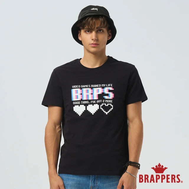 【BRAPPERS】男款 電玩印花系列-馬賽克撞色電玩印花T恤(黑)