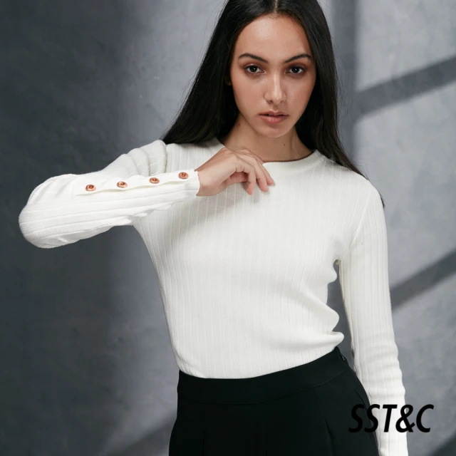 SST&C【SST&C】白色釦飾長袖針織衫8631811007