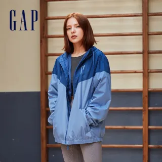 【GAP】男女同款 Logo輕薄撞色連帽外套(833619-藍色)