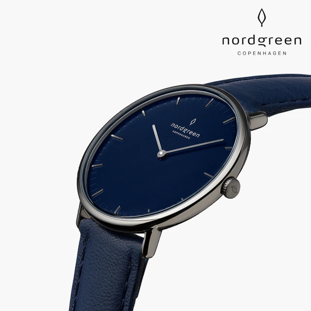 【Nordgreen】Native 本真 深空灰系列 北歐藍真皮錶帶手錶 40mm