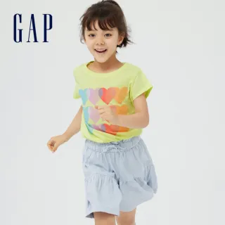 【GAP】女童 純棉創意Logo/印花短袖T恤(877487-淺黃色)