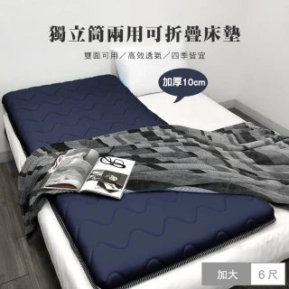 【Simple Living】獨立筒記憶棉雙面兩用可折疊床墊-深藍(加大-6x6.2尺)