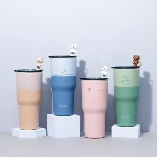 【IKUK 艾可】真陶瓷冰霸杯大容量900ml長效保冰10hrs隨行杯(momo限定款贈熊吸管套組&提袋)