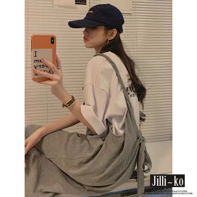 JILLI-KO【JILLI-KO】新款慵懶風綁帶開衩設計感吊帶連衣裙-F(灰)