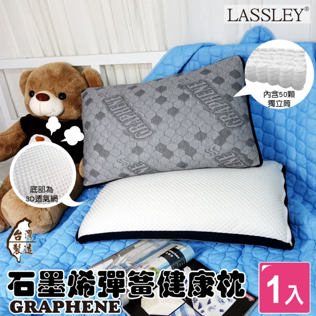 【LASSLEY】石墨烯彈簧健康枕 1入組(台灣製造 50顆獨立筒 兩面枕 GRAPHENE)