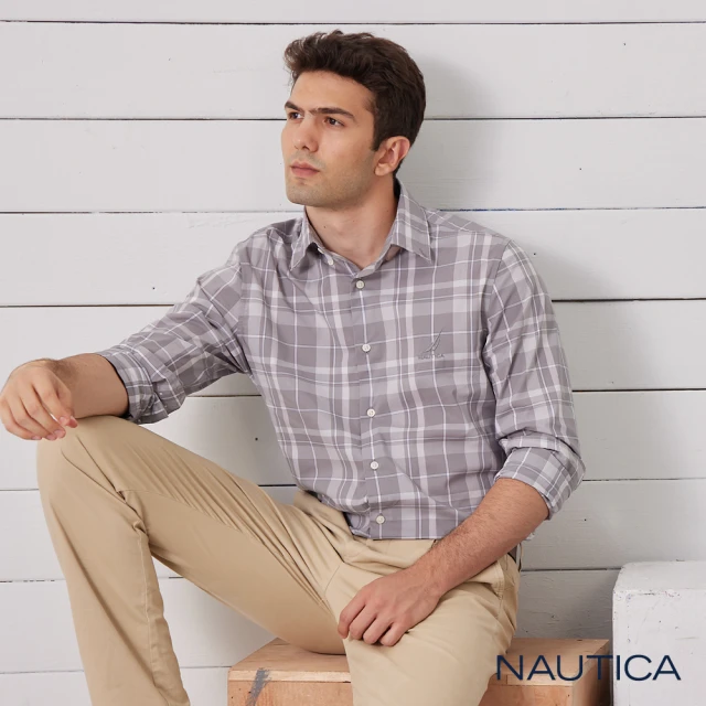 NAUTICA【NAUTICA】男裝快乾透氣質感彈性長袖襯衫(灰色)