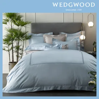 【WEDGWOOD】400織長纖棉刺繡床包被套枕套四件組-流光爛漫(加大煙藍)