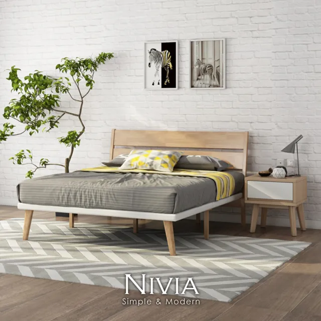 【obis】Nivia北歐實木雙人床架(適用150cm×188cm床墊)