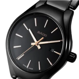 【Rado 雷達表】官方授權R6 True真我系列石英腕錶 30㎜黑陶瓷金標款-加高級錶盒(R27059162)