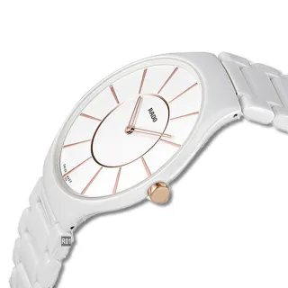 【Rado 雷達表】官方授權R6 True Thinline 真薄系列石英腕錶 39㎜白陶瓷款-加高級錶盒(R27957102)