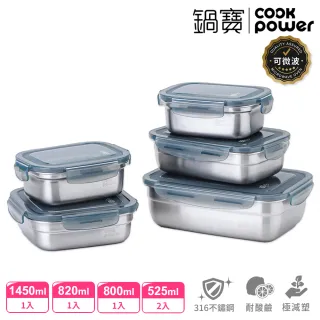 【CookPower 鍋寶】可微波316不鏽鋼保鮮盒萬用5件組(EO-BVS614682681653ZG)