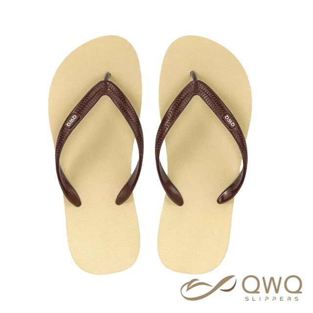 【QWQ】男款防滑防水夾腳拖鞋 室外人字拖雨鞋 跳色系列 米底棕帶(ABAA10715)