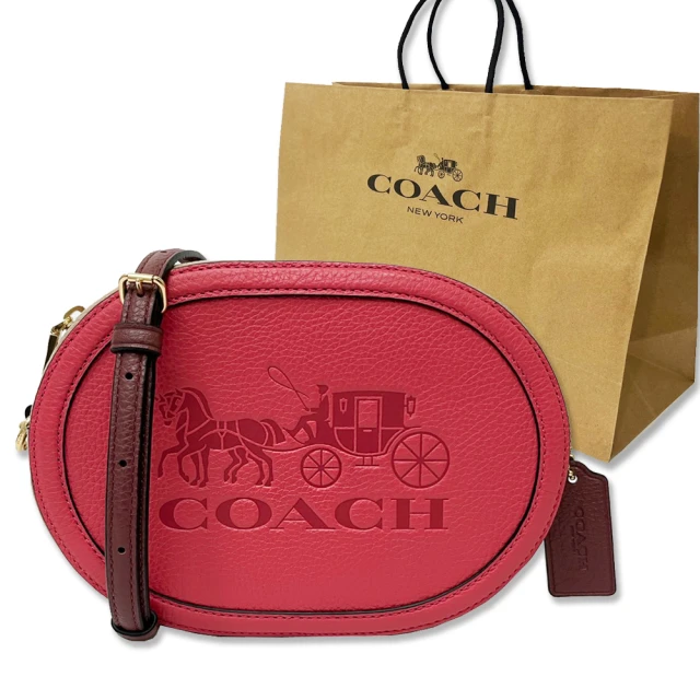 COACH【COACH】大馬車LOGO小斜背相機包贈紙袋(粉/奶茶)