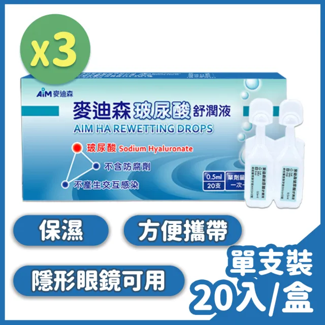 【麥迪森】玻尿酸舒潤液0.5ml 20支/盒x3(人工淚液)