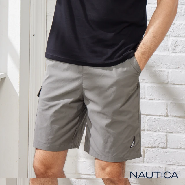 NAUTICA【NAUTICA】男裝彈性修身釦式腰帶休閒短褲(灰)