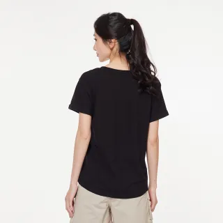【JEEP】女裝 純棉素面透氣V領短袖T恤(黑)