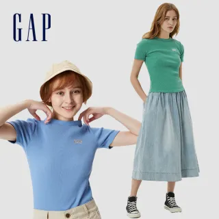 【GAP】女裝 女友T系列 Logo純棉緊身羅紋針織短袖T恤(多色可選)