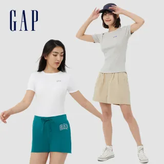 【GAP】女裝 女友T系列 Logo純棉緊身羅紋針織短袖T恤(多色可選)