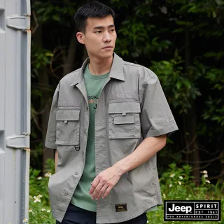 【JEEP】男裝 立體工裝風短袖襯衫(灰色)