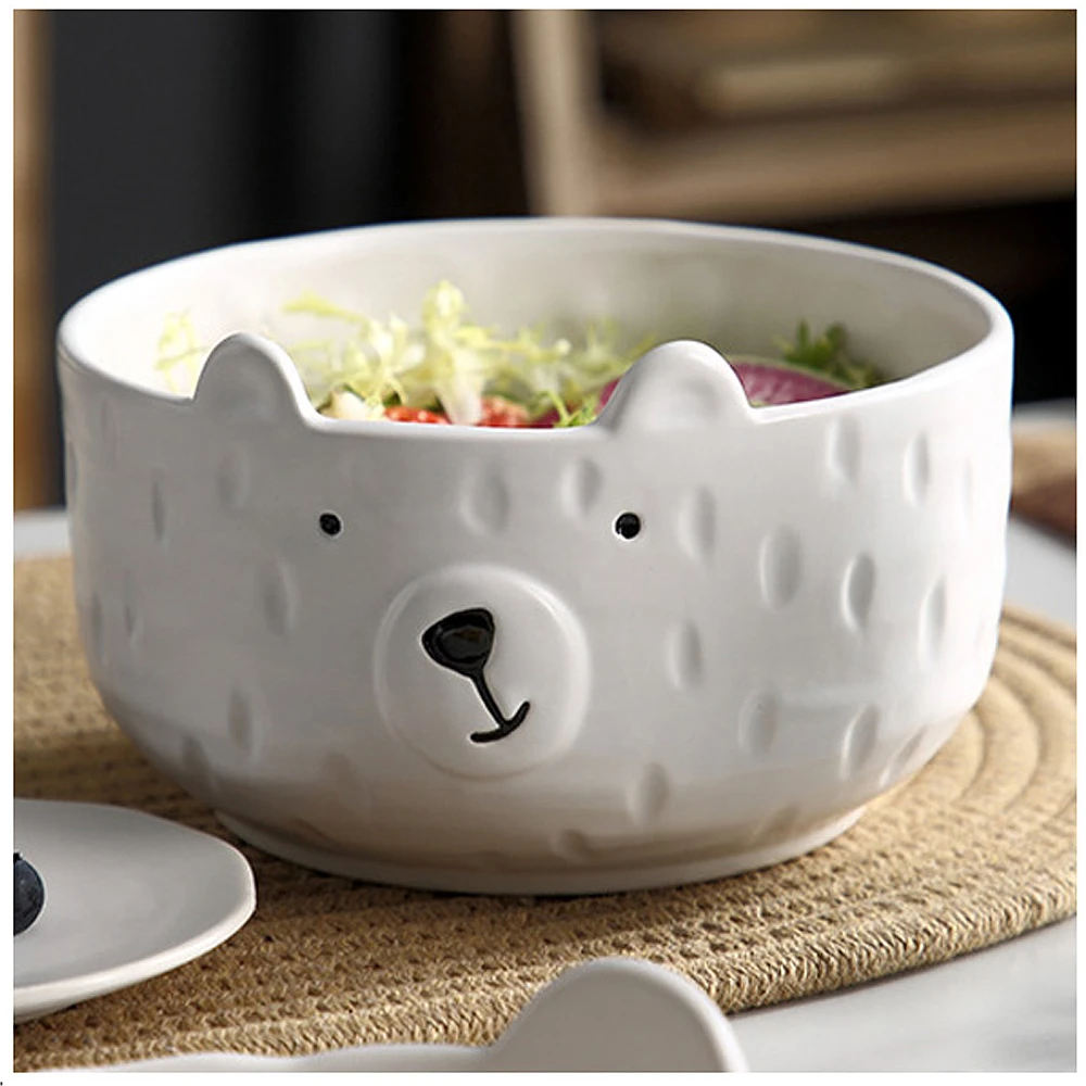 日式浮雕白熊大碗公1150ml / 霧面釉陶瓷(北極熊 兒童餐盤 湯碗 拉麵碗)