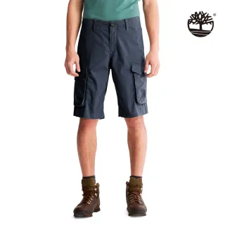 【Timberland】男款深藍色Timberland經典寬版斜紋工裝短褲(A2C5A433)
