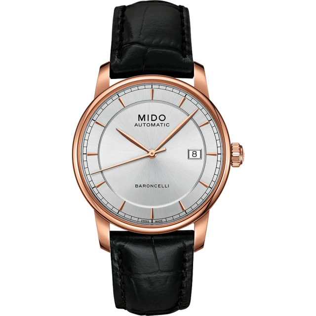 【MIDO 美度】官方授權 Baroncelli II 爵士時尚機械腕錶-銀X玫塊金框/38mm(M86003104)