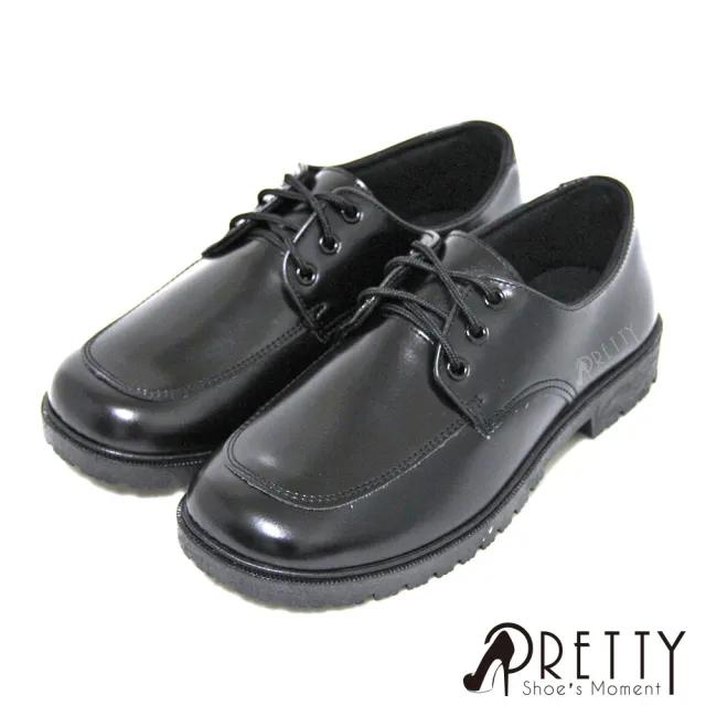 【Pretty】台灣製學院風六孔綁帶式圓頭低跟標準學生鞋皮鞋-女款