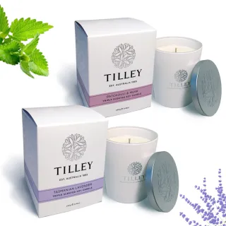 【Tilley百年特莉】薰衣草+廣霍香&麝香大豆蠟燭 禮盒2件組(附防塵蓋)