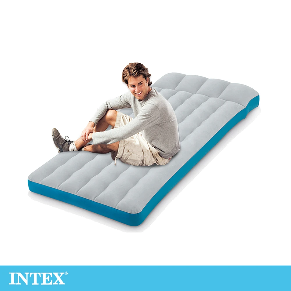 【INTEX】單人野營充氣床墊露營睡墊-寬72cm-灰藍色(67998)